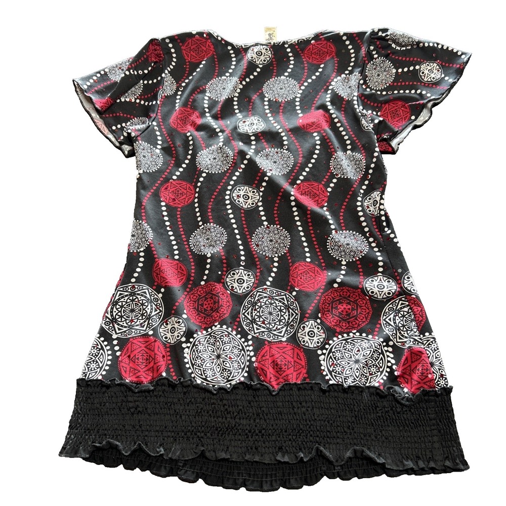 Vintage Y2K Babydoll Top Size M Swirl‎ Red Black Abstract Artsy Empire Waist - Picture 6 of 7